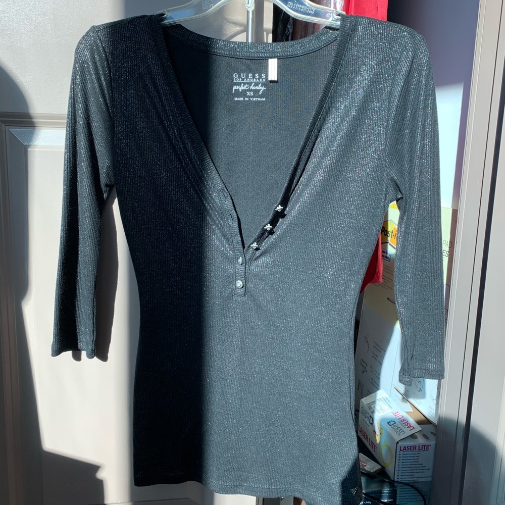 Black guess Henley Long Sleeve Shirt